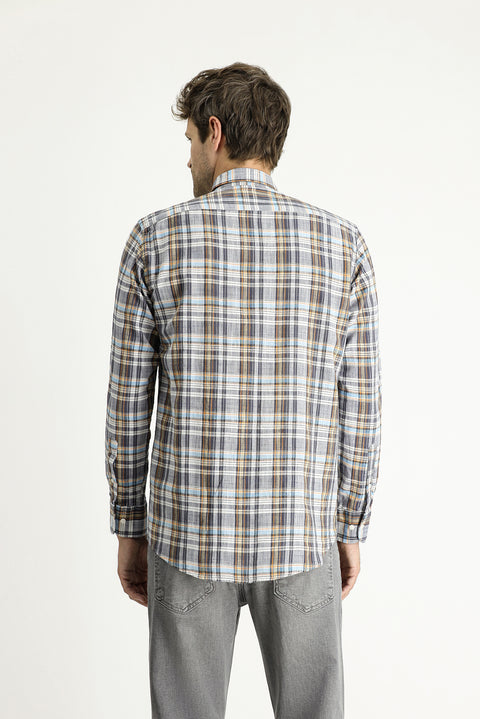 Light Anthracite Long Sleeve Regular Fit Plaid Sport Cotton Shirt