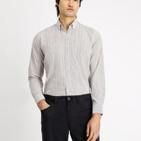 White and Navy Long Sleeve Regular Fit Plaid Sport Cotton Button-Down Collar Shirt