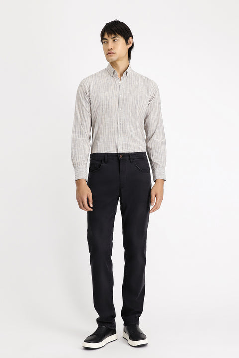 White and Navy Long Sleeve Regular Fit Plaid Sport Cotton Button-Down Collar Shirt