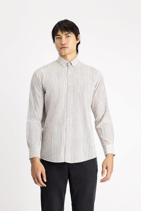 White and Navy Long Sleeve Regular Fit Plaid Sport Cotton Button-Down Collar Shirt