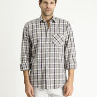 Medium Navy Long Sleeve Regular Fit Plaid Cotton Shirt