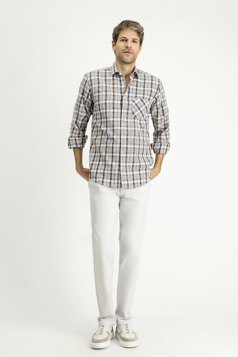 Medium Navy Long Sleeve Regular Fit Plaid Cotton Shirt