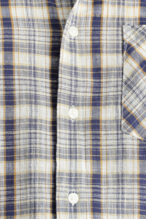 Medium Navy Long Sleeve Regular Fit Plaid Cotton Shirt