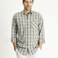 Medium Khaki Long Sleeve Regular Fit Plaid Cotton Shirt