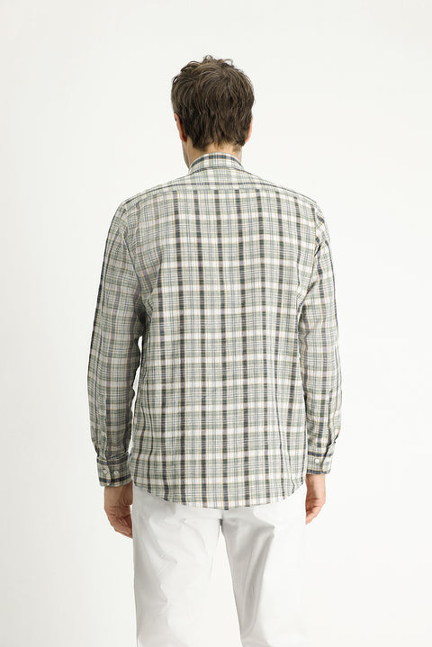 Medium Khaki Long Sleeve Regular Fit Plaid Cotton Shirt