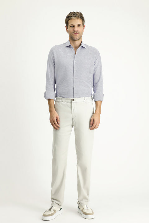 Light Navy Blue Long Sleeve Slim Fit Narrow Cut Classic Patterned Cotton Shirt