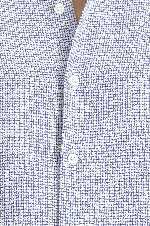Light Navy Blue Long Sleeve Slim Fit Narrow Cut Classic Patterned Cotton Shirt
