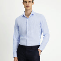Light Blue Long Sleeve Slim Fit Narrow Cut Classic Patterned Cotton Shirt
