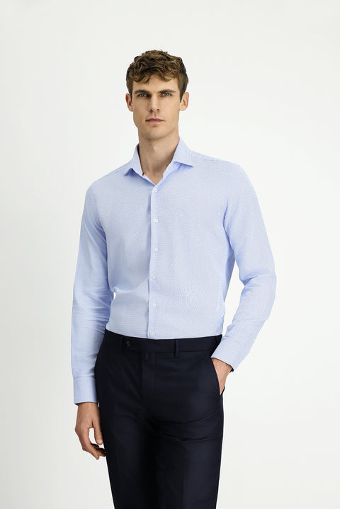 Light Blue Long Sleeve Slim Fit Narrow Cut Classic Patterned Cotton Shirt