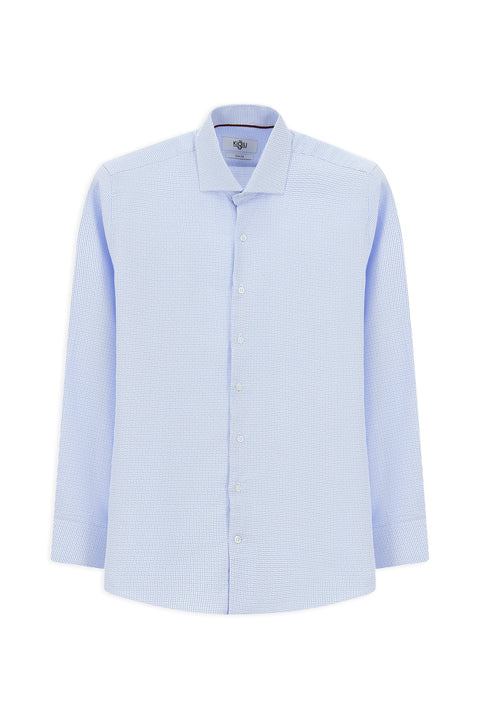 Light Blue Long Sleeve Slim Fit Narrow Cut Classic Patterned Cotton Shirt