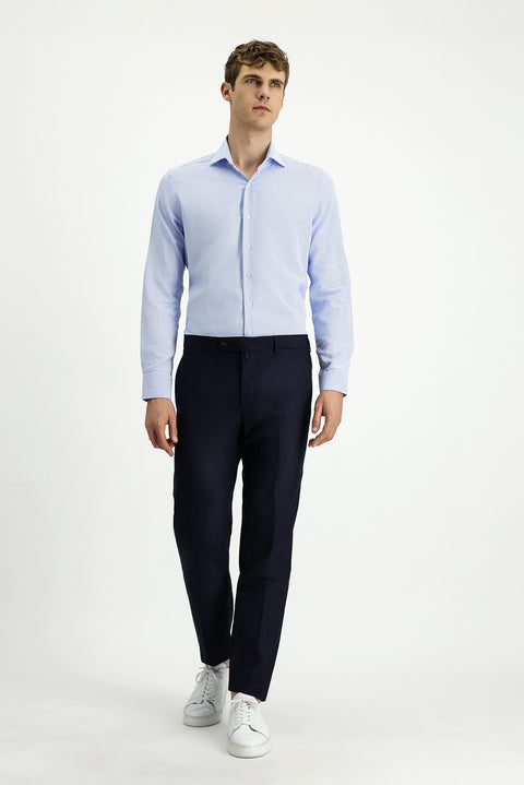 Light Blue Long Sleeve Slim Fit Narrow Cut Classic Patterned Cotton Shirt