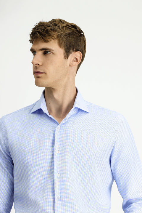 Light Blue Long Sleeve Slim Fit Narrow Cut Classic Patterned Cotton Shirt