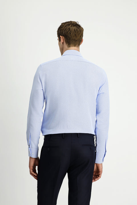 Light Blue Long Sleeve Slim Fit Narrow Cut Classic Patterned Cotton Shirt