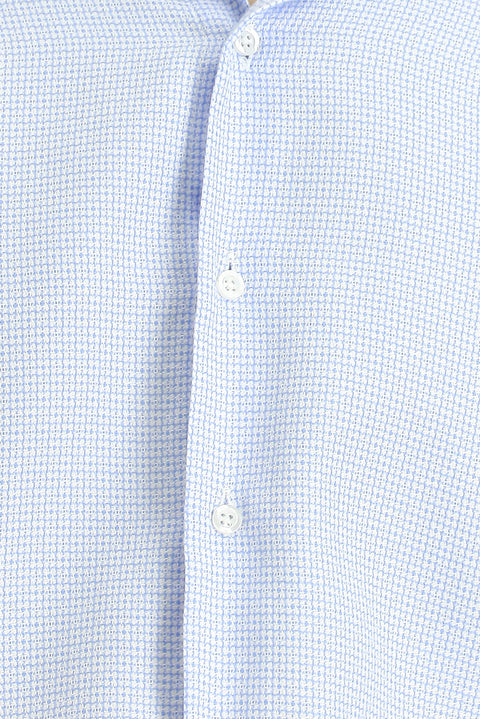 Light Blue Long Sleeve Slim Fit Narrow Cut Classic Patterned Cotton Shirt
