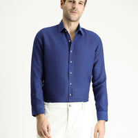Light Navy Blue Long Sleeve Slim Fit Patterned Sport Cotton Shirt