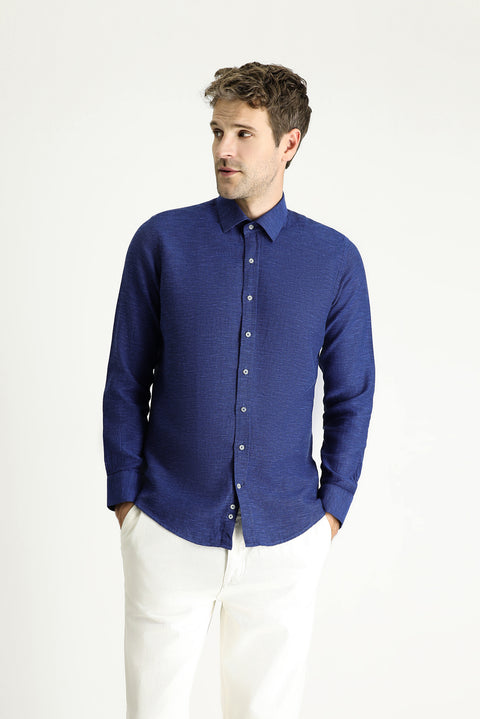 Light Navy Blue Long Sleeve Slim Fit Patterned Sport Cotton Shirt