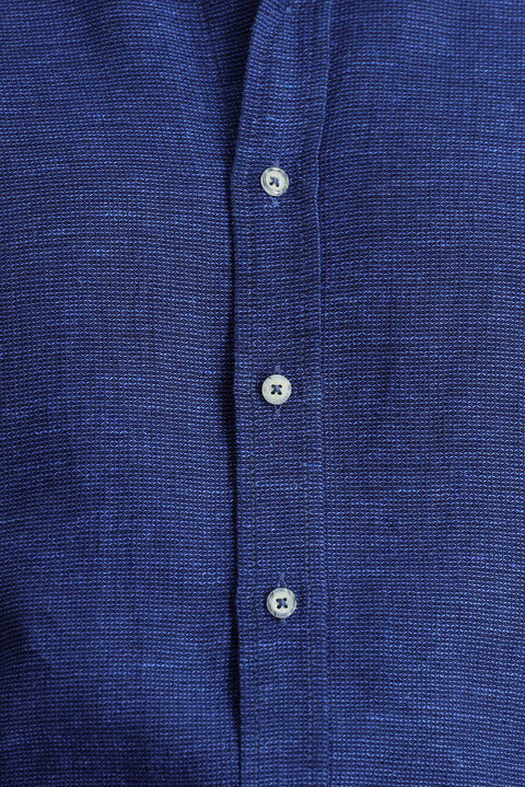 Light Navy Blue Long Sleeve Slim Fit Patterned Sport Cotton Shirt