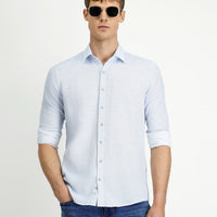 Light Blue Long Sleeve Slim Fit Patterned Sport Cotton Shirt