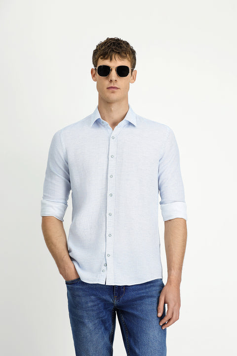 Light Blue Long Sleeve Slim Fit Patterned Sport Cotton Shirt