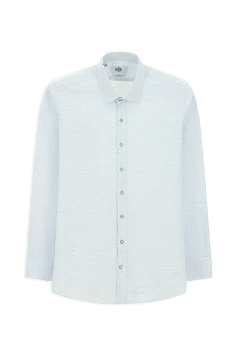 Light Blue Long Sleeve Slim Fit Patterned Sport Cotton Shirt