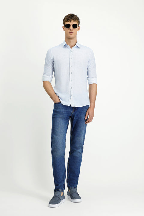 Light Blue Long Sleeve Slim Fit Patterned Sport Cotton Shirt