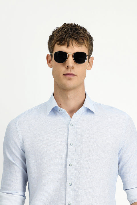 Light Blue Long Sleeve Slim Fit Patterned Sport Cotton Shirt
