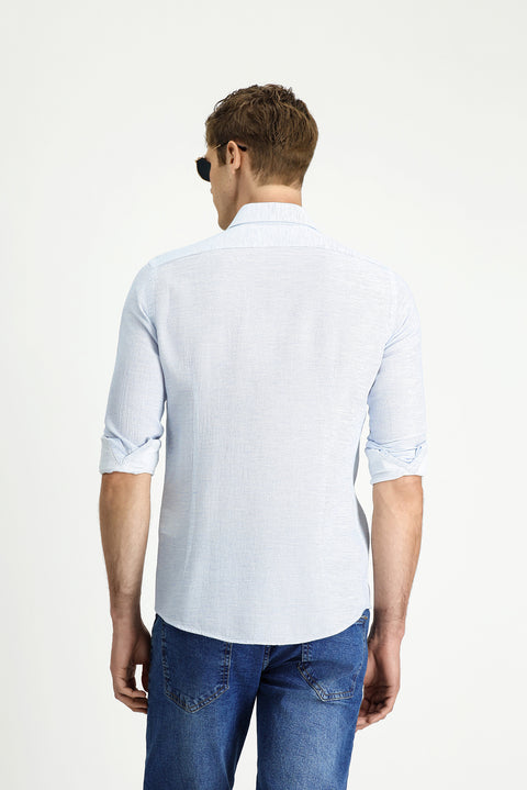 Light Blue Long Sleeve Slim Fit Patterned Sport Cotton Shirt