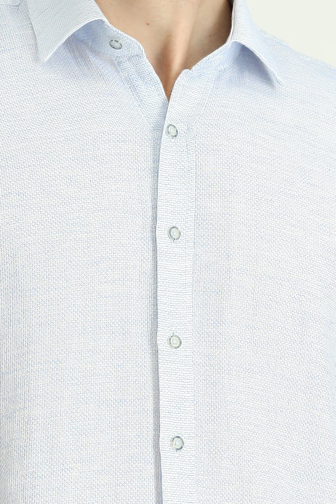 Light Blue Long Sleeve Slim Fit Patterned Sport Cotton Shirt