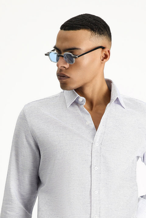 Blue Long Sleeve Slim Fit Patterned Sport Cotton Shirt