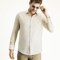 Dark Beige Long Sleeve Slim Fit Patterned Sport Cotton Shirt