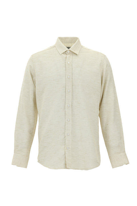 Dark Beige Long Sleeve Slim Fit Patterned Sport Cotton Shirt