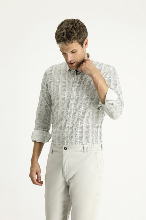 Light Khaki Long Sleeve Slim Fit Narrow Cut Shirt