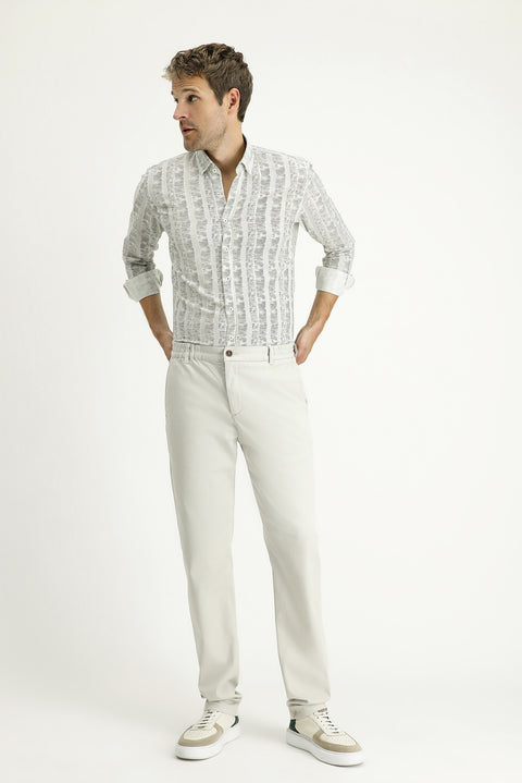 Light Khaki Long Sleeve Slim Fit Narrow Cut Shirt