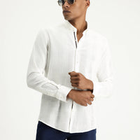 Off-white long-sleeved slim-fit patterned sporty cotton button-down collar shirt.
