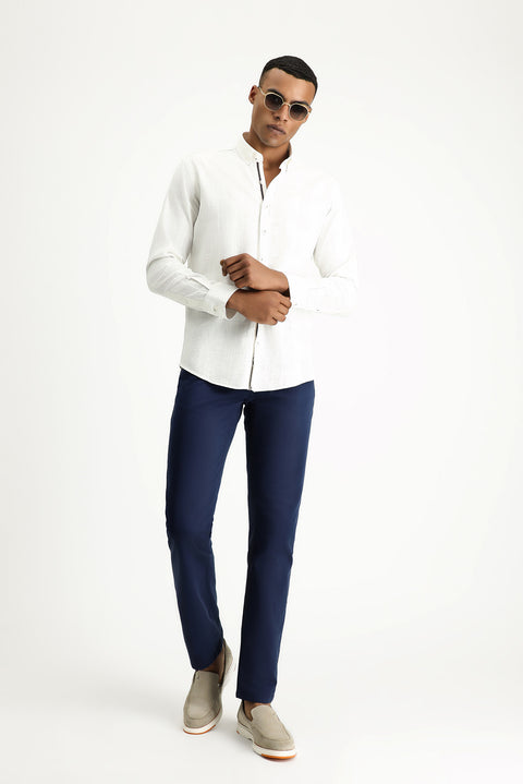 Off-white long-sleeved slim-fit patterned sporty cotton button-down collar shirt.
