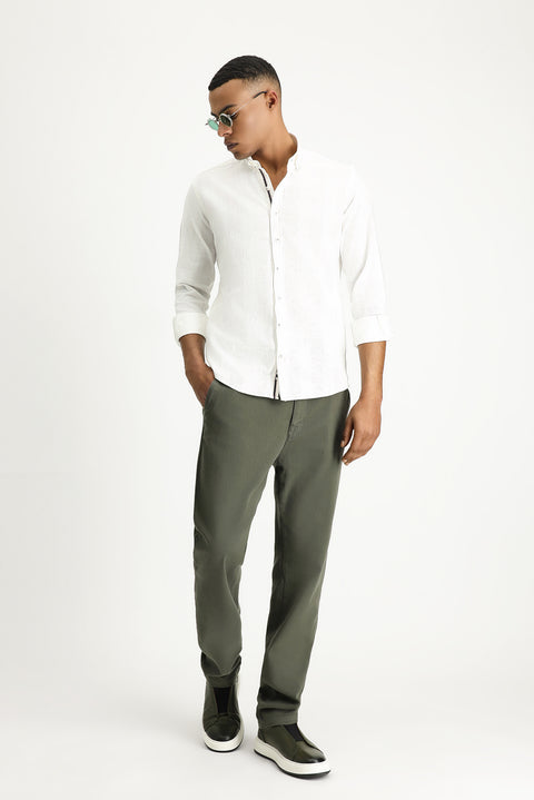 Off-white long-sleeved slim-fit patterned sporty cotton button-down collar shirt.