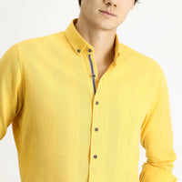 Dark Yellow Long Sleeve Slim Fit Narrow Cut Patterned Sporty Cotton Button-Down Collar Shirt