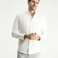 Off-white long-sleeved slim-fit twill cotton button-down collar shirt