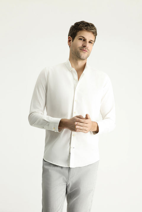 Off-white long-sleeved slim-fit twill cotton button-down collar shirt