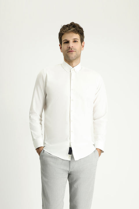 Off-white long-sleeved slim-fit twill cotton button-down collar shirt