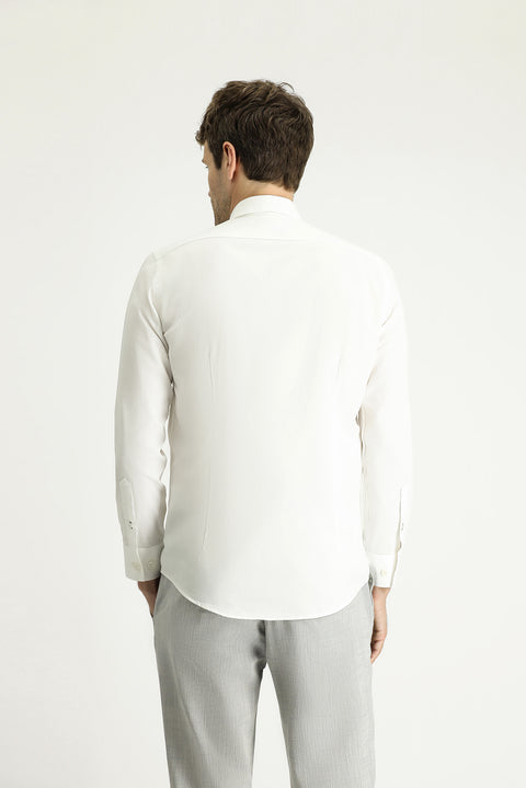 Off-white long-sleeved slim-fit twill cotton button-down collar shirt