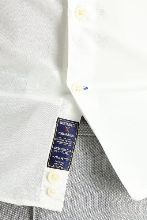 Off-white long-sleeved slim-fit twill cotton button-down collar shirt