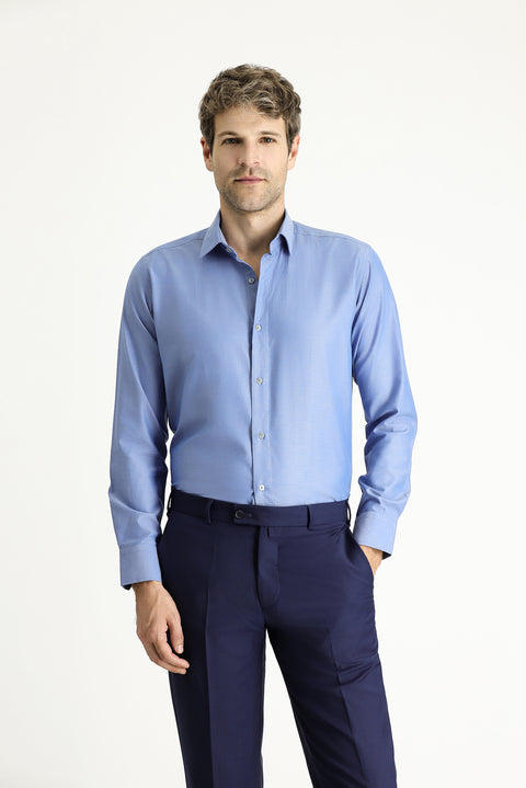 Dark Blue Long Sleeve Slim Fit Narrow Cut Sport Cotton Shirt