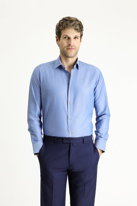 Dark Blue Long Sleeve Slim Fit Narrow Cut Sport Cotton Shirt