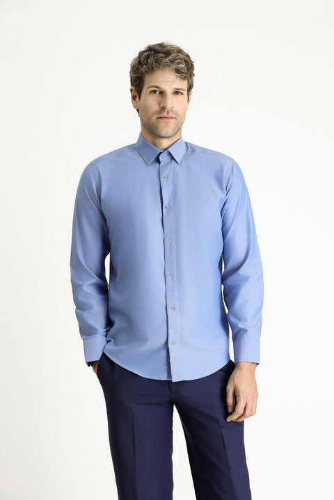 Dark Blue Long Sleeve Slim Fit Narrow Cut Sport Cotton Shirt