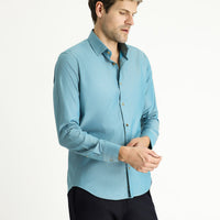 Petrol Green Long Sleeve Slim Fit Narrow Cut Sport Cotton Shirt