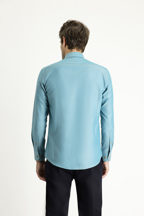 Petrol Green Long Sleeve Slim Fit Narrow Cut Sport Cotton Shirt