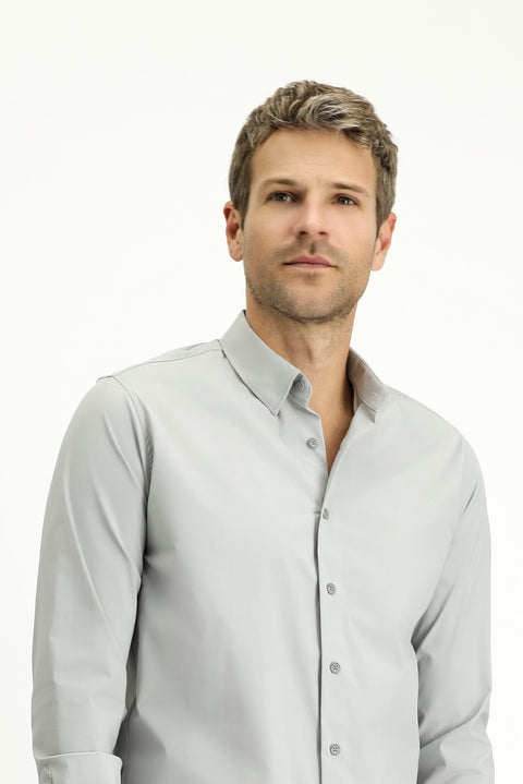 Light Grey Techno-Line Long Sleeve Slim Fit Lycra Shirt