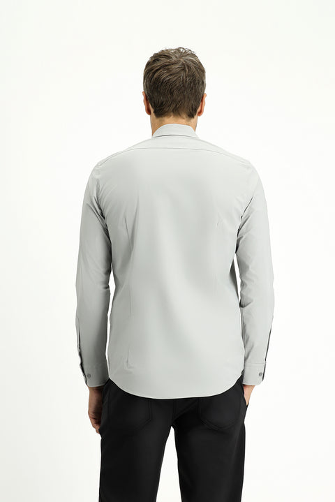 Light Grey Techno-Line Long Sleeve Slim Fit Lycra Shirt