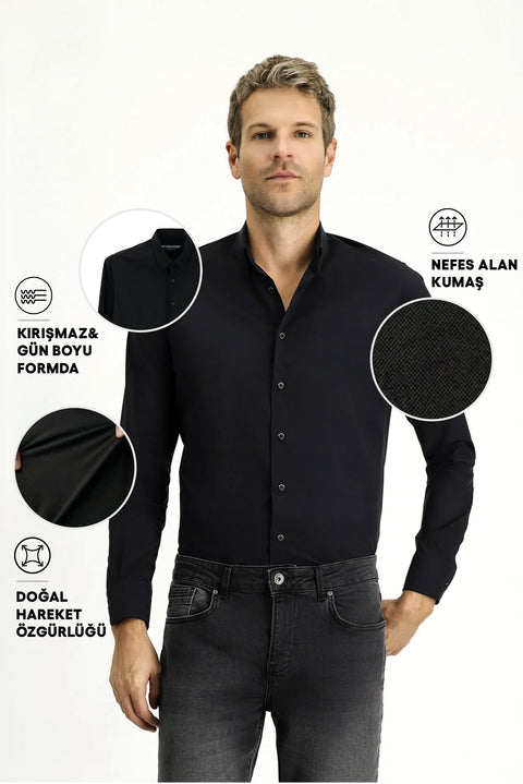 Dark Navy Techno-Line Long Sleeve Slim Fit Lycra Shirt